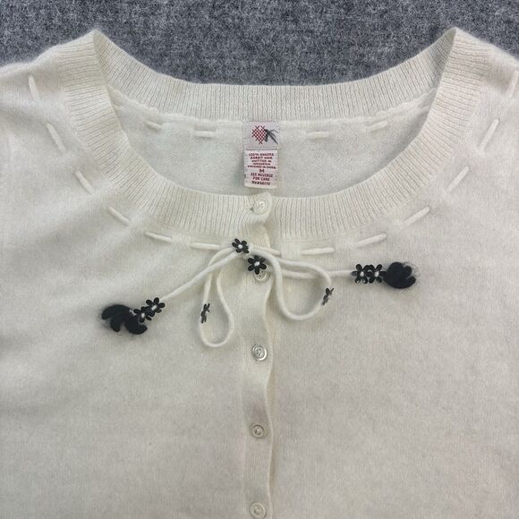 Vintage 90s Urban Outfitter Mohair Sweater Women Medium Cream Cardigan Coquette - Picture 2 of 14